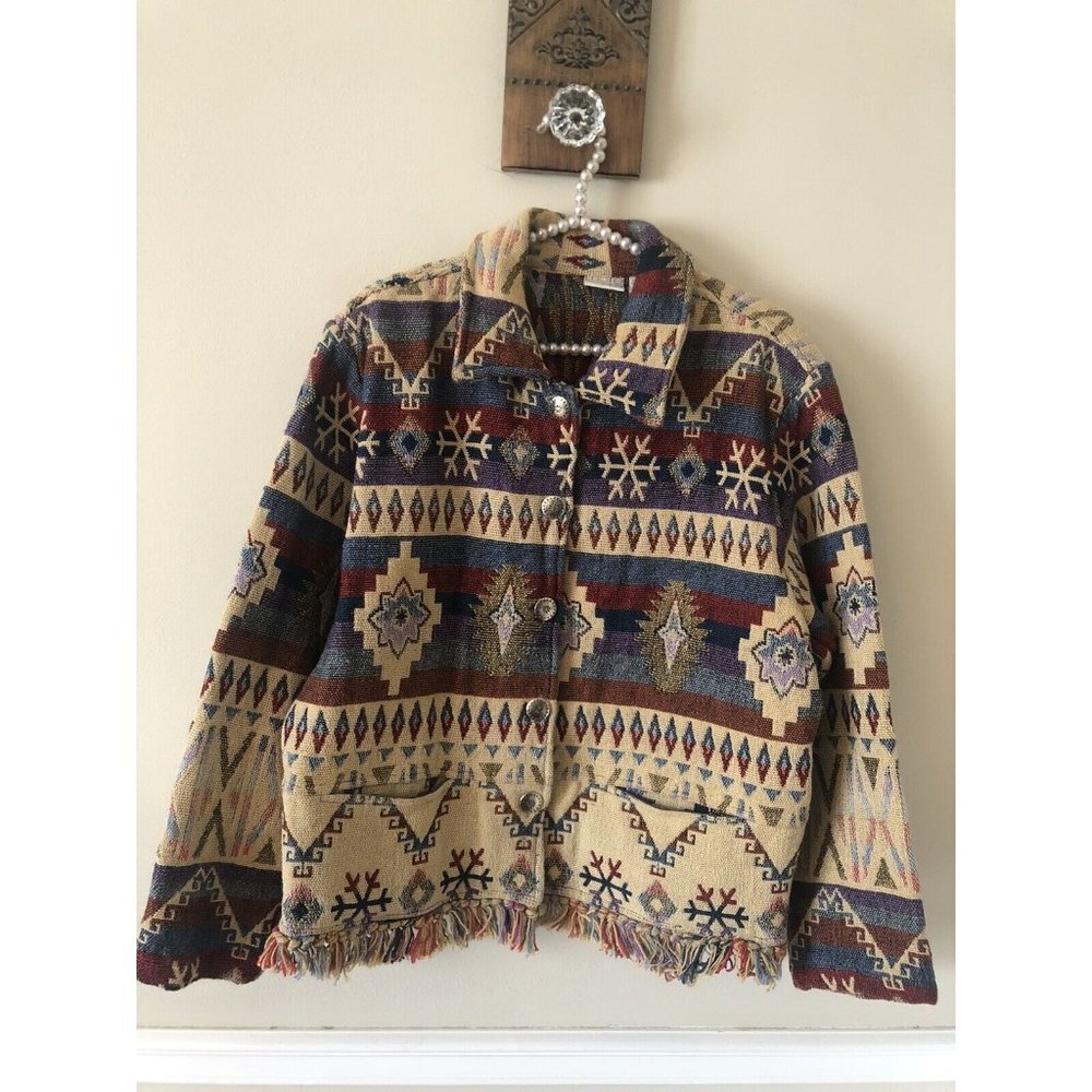 Cotton Vintage More by Lata Women Aztec Southwestern Woven Tapestry Jacket
